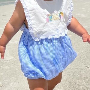 Toddler Stitchy Fish Blue Gingham Baby Romper